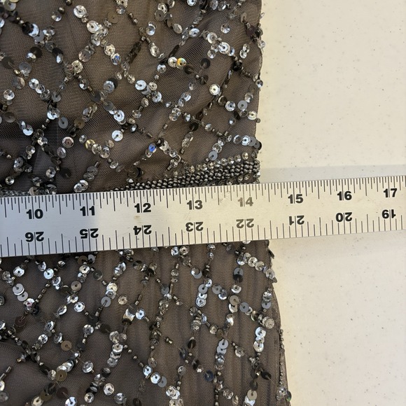 Adrianna Papell Womens Beaded Gown 8 Taupe Mesh Feminine Elegant Wedding NYE - Picture 5 of 9